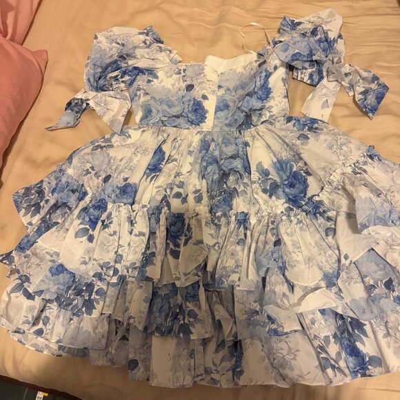 Fanciful Doll My Fair Lady Liaisons Blue Floral Tiered Ruffle Mini Dress - Picture 8 of 9